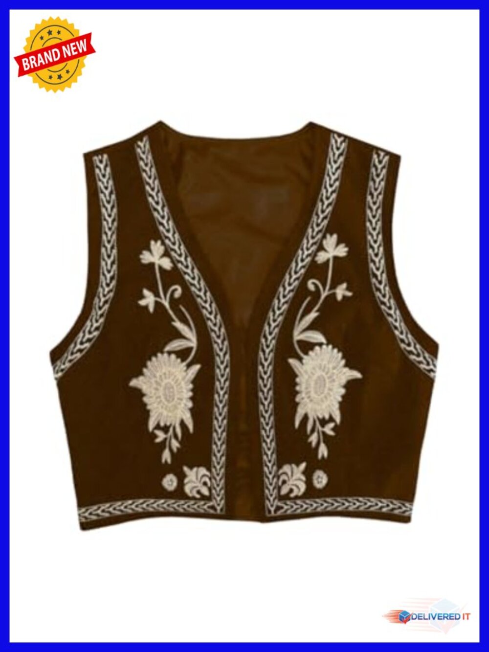 Women's Sleeveless Open Front Embroidered Boho Vest